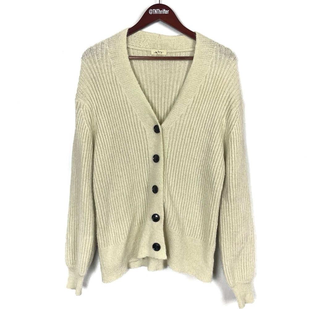 In Loom Chunky Knit V-Neck Ribbed Cardigan Sweater Cream Women's Size Small Med